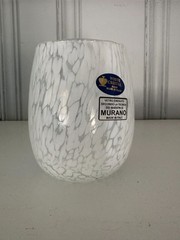 Set Murano White Crystal Confetti Stemless Wine Glass Made In Italy 4”-brand new