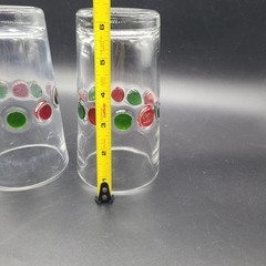 Vintage MCM Set(2) CARLO MORETTI tall Tumbler Glasses 16 oz Green Red Polka dots