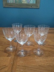 Fostoria Sprite Wine Water Goblets (6) VTG 1960’s Cut Glass Leafy Vine 9 Oz USA