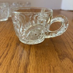 Vintage LE Smith Clear Punch Bowl Cups Aztec Pinwheel Stars Set Of 8 EUC