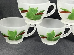 VTG Set 11 Gay Fad Green Ivy Punch Cups Frosted Hazel Atlas Federal Glass