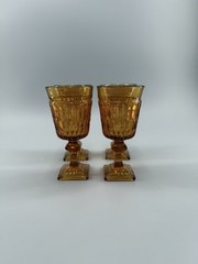 Vintage Indiana Glass Mount Vernon Amber Cordial Wine Glasses Set of 4 Barware