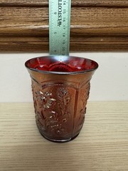 Carnival Glass Tumbler Field Flower Pattern Imperial Glass IG Red Iridescent