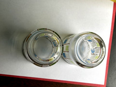 VTG LOT OF 2 1960’s LIBBEY GLASSES MCM BLUE GREEN W/GOLD TRIM ROCKS/JUICE