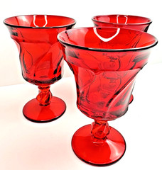 Fostoria Jamestown Ruby Red 11 oz Footed Iced Tea Tumblers 6 1/8″ Set 3