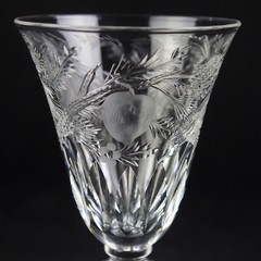 Hawkes Signed Mitres & Fruits Cut Wine Glass, Antique Intaglio Gravic 3oz 5 3/8″