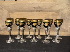 Tiffin Franciscan Melrose Green Cordials 15074 Gold Encrusted (10) HTF