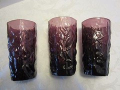 Vintage MCM Seneca Amethyst Driftwood Glass 3 tumblers 5 1/8” T 8-10 Oz 1960s