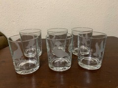 French Crystal Glass Etched Game Birds Old Fashioned Rock Glasses Set Of 6