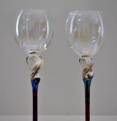 Pair of Bri’oni Hand Made Signed Numbered 12″ Iridescent Wine Glass NEW PERFECT