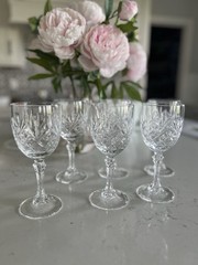 Six (6) Pieces Set Claret Wine Deauville Cut Crystal Glasses By Cristal d’Arques