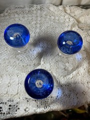Vintage Martini Glasses Cobalt Blue with Clear Glass Bowl and Ball Stem Set Of 3