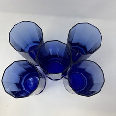 Set of 5 Anchor Hocking Essex Cobalt Blue 16 oz Glasses 10-Panel Tall Tumbler