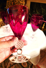 VINTAGE SET OF 8 RUBY RED MORGANTOWN GOLF BALL STEM WINE GLASSES, 6.75»H
