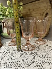 3 Vintage Indiana Glass Pink Madrid Recollection Water Goblet 6 1/2”