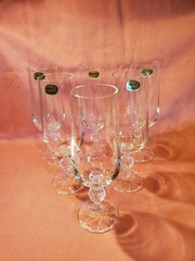 Vintage Set of 6 Bohemia Lead Crystal Claudia Champagne Flute Glasses 7 » tall.