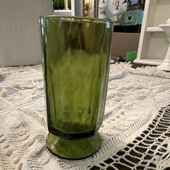 8 Indiana Glass Avocado Green Glasses Footed Tumbler MCM VTG Drink ware Mint