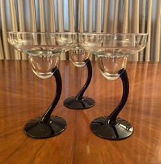 Vintage Libbey Bravura Margarita w/Cobalt Blue Curved Stem Set Of 3 Glasses