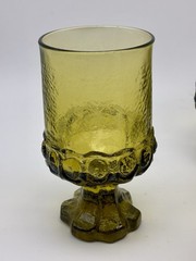 4 Tiffin Franciscan Madeira Olive Green Footed Uranium Glass Goblets 5.5 In