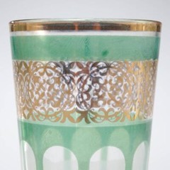 French Parisian Green Gold Wine Water Vtg Cafe Small Drinking Glasses 4pc Set B