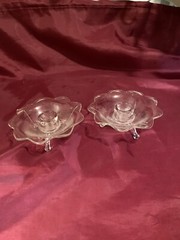 Fenton Pair Lotus Glass Candleholders 5”x2” 8 Point Star Shape Vintage