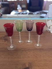 Vintage Jewel Tone Crystal Wine Goblets – Air Twist Stem – Set of 4 (MINT)