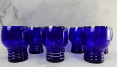 Eigth Imperial Glass Shaeffer Cobalt Blue Tumbler Glasses w/ Platinum Silver
