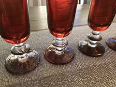 Five Ruby Red Champagne Glasses with Silver design by Arte Italica «Contessa «