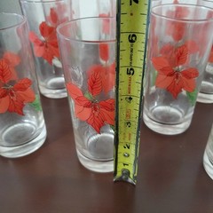 11 Vtg Mary Goertzen Block Pointsetta Glass Set Made In Portugal w Floral Case