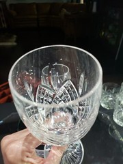 (2) Wine Claret Glass 7-3/4″ Goblet, Cut Crystal Edinburgh Montrose Signed READ