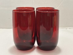 Vintage Anchor Hocking Royal Ruby 9oz Roly Poly Juice Glasses Tumblers Set of 4