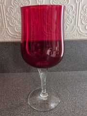Colony Saturn Red Twist Stem – 7 1/8” Water Goblet Vintage Hand Blown Stunning