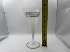 Vintage MCM Frosted White Champagne Cocktail Glasses Gold Silver Scroll Set of 4