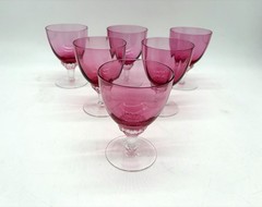 Lot Of 6 Vtg George Borgfeldt Cranberry Optic Lisa 43/8″ Crystal Wine Glasses