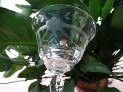 Clear Grey Cut Horizontal & Floral Design 7oz Low Sherbet Unknown Maker UNK1585