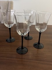 4 Vintage Luminarc France Black Stemmed Wine Glasses 8 oz Elegant Dining Barware