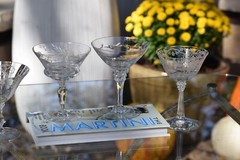 MARTINI TIME! 4 Mis-Matched Vintage Etched Cocktail ~ Martini Glasses