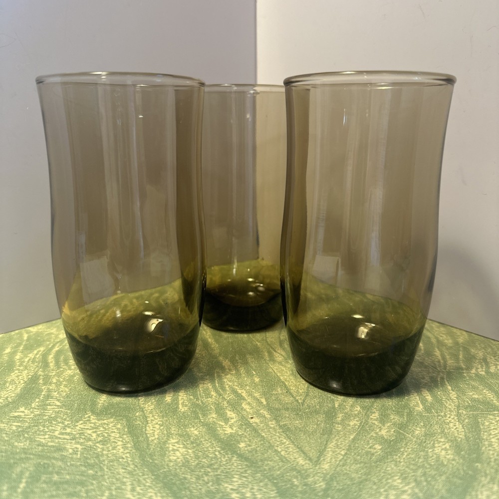 3 Vtg Tawney Brown Smoke Glass 5.5”!Tall Flared Glasses Tumblers 70’s Retro EUC