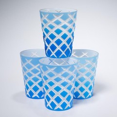 Christian Lacroix Flared Two‑Tone Blue Crystal Beverage Glasses Tumblers 4Pcs.