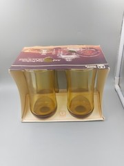 VTG NOS Anchor Hocking Amber Iced Tea Tumblers #3377 Mid-Century 17 oz. w/ Box!