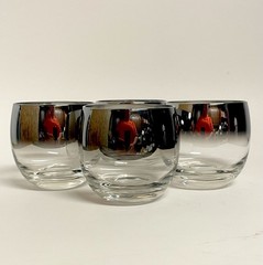 Vintage 4 ct Silver Ombre Fade Mercury Roly Poly 8 Oz. Rocks Glasses Barware