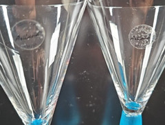 2 Artland Presscott Aqua Wine Glasses Set Elegant Clear Frosted Stemware Bar Lot