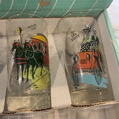 Anchor Hocking Hazel Atlas Gas Buggy Bicycle Gay Nineties Drinking Glass Vintage