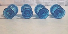 Set 4 Mini Ice Blue Goblets Pressed Glasses Diamond Cut Pattern 2.1/2 inches VTG