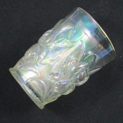 DUGAN HEAVY IRIS WHITE CARNIVAL GLASS TUMBLER