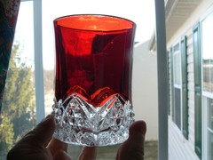 Button Arches Ruby Stained Tumbler EAPG George Duncan & Sons #39 circa 1897