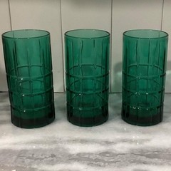 3 Vintage Anchor Hocking Tartan Manchester Tumbler Glasses Dark Olive Green 6″