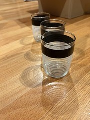 Vintage MCM design Libbey Black & White Stripe 3 Juice Highball glasses 3.5”