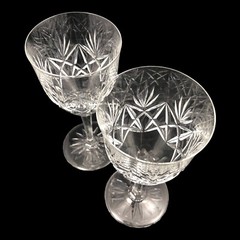 Crystal Wine Glass Fan Cuts Star Base Clear Cut 7 3/8 2Pc Set
