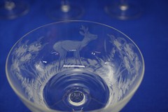 Hunting Wildlife Barware (12) Sherbet or Champagne Glasses, 3 5/8″ Deer Bi (G64)